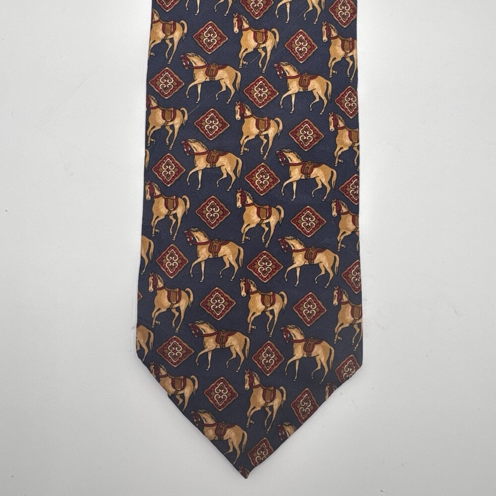 Vintage Efenzo Felini Necktie 100% Silk Handmade Horse Roma Paris Kentucky Derby